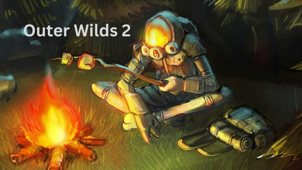 A painting of an astronaut sitting by a fire from Outer Wilds 2